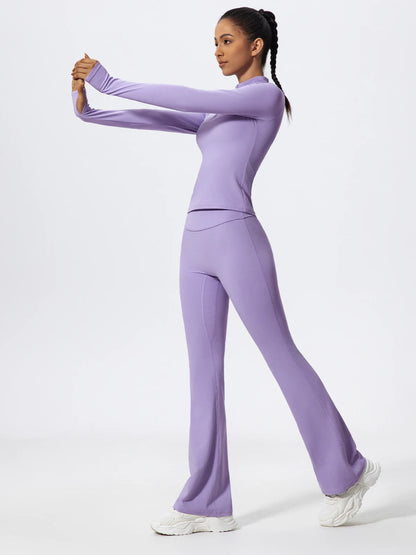 2 Piece Sports Suit Women Half Zipper Long Sleeves Slim Yoga Set Flared Activewear Gym Workout Sportswear The Clothing Company Sydney