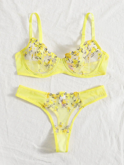 Lace Transparent Underwear Fairy Embroidery Brief Sets Delicate Bra Kit Push Up Bra Lingerie Set - The Clothing Company Sydney
