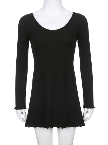 Casual Frill Long Sleeve Black Female Dress Slim Spring Autumn Mini Dresses Basic Fashion Elegant Outfit The Clothing Company Sydney