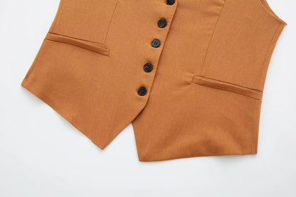 2 Piece Women's Suit Button V Neck Waistcoats Elegant Vest Top Zipper High Waist Slim Pants Shorts Summer Female Streetwear - The Clothing Company Sydney