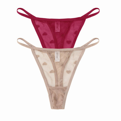 2 Piece Set Lace Sheer Thong Panties Women's Low Waist Seamless Lingerie Heart See Through Mesh Underpants Intimates Lingerie The Clothing Company Sydney