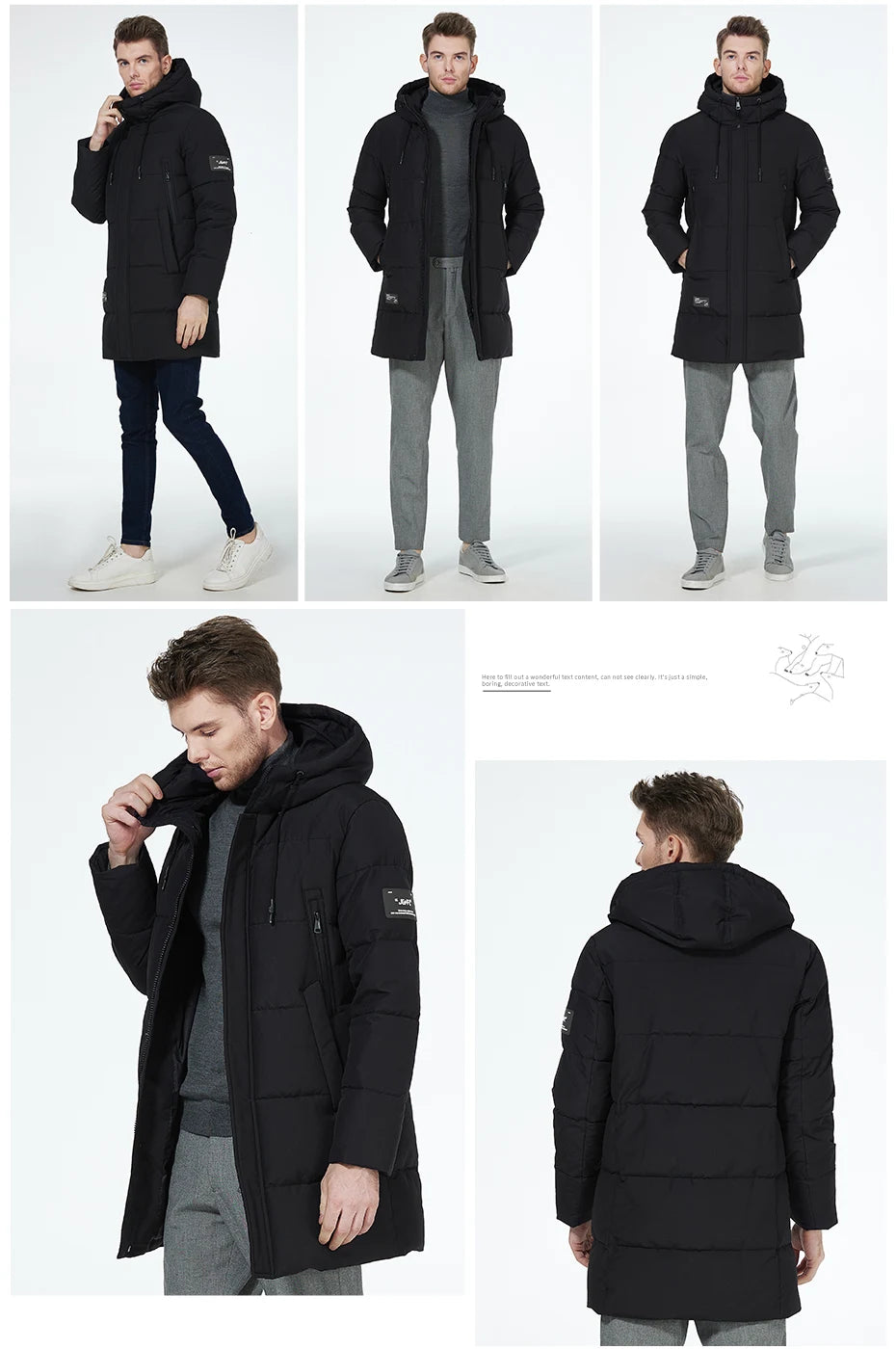 Men's winter jackets for men casual cotton coat mid-length Puffer Parkas - The Clothing Company Sydney