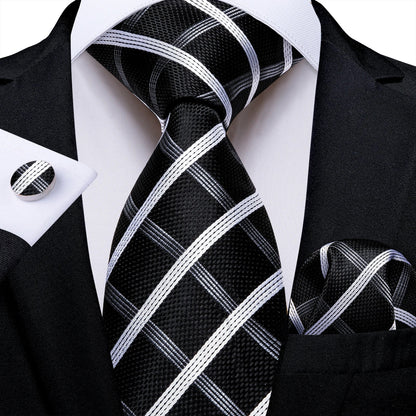 Plaid Print Men's Tie Set 8cm Width Neck Tie Handkerchief Cufflinks Business Wedding Tie Gift Set The Clothing Company Sydney