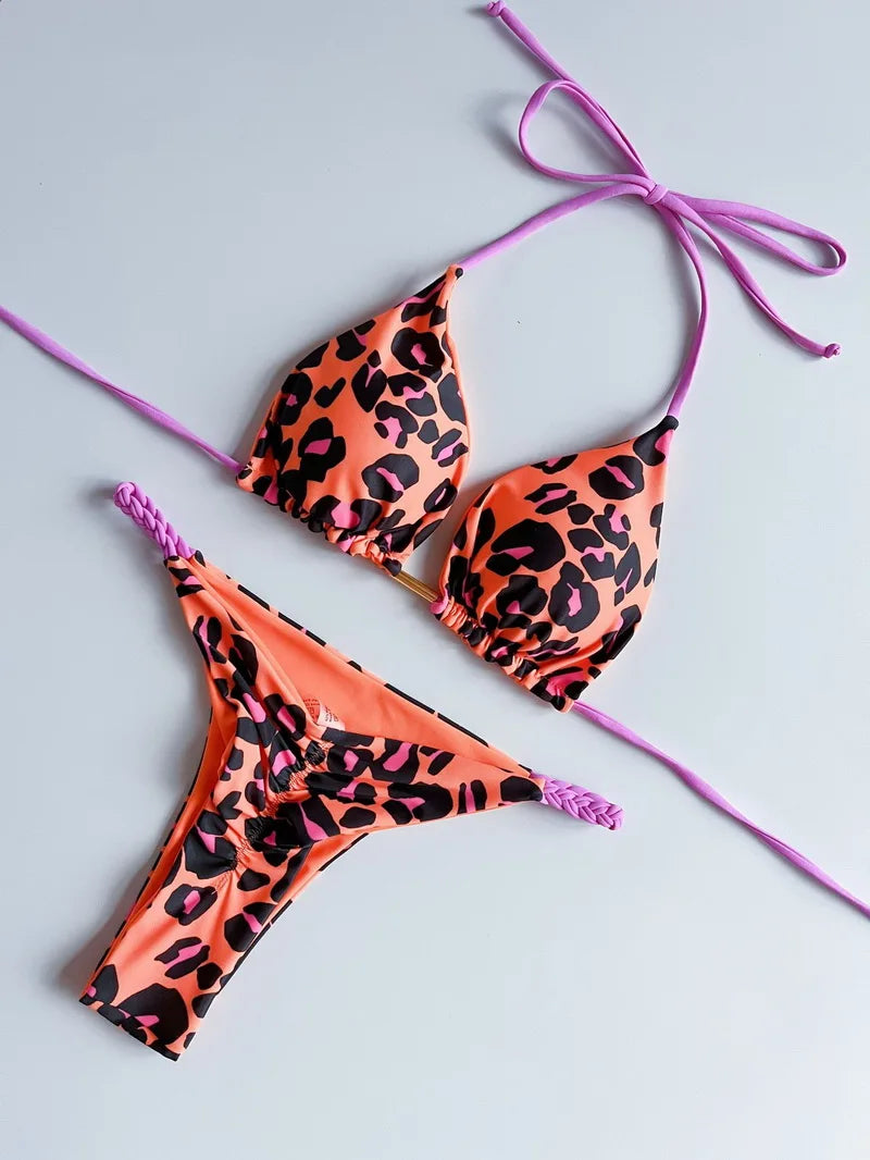 2 Piece Halter Micro Bikini Thong Swimsuit Women's Swimwear Bandage Brazilian Bathing Suit - The Clothing Company Sydney