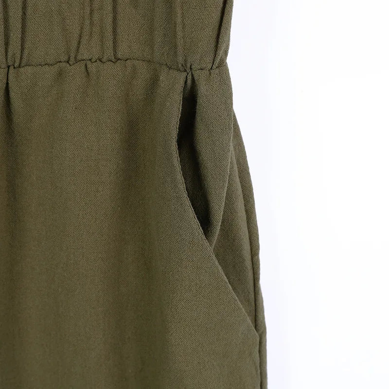 Women's Cotton Linen Loose Wide Leg Pants Summer Female High Elastic Waist Button Casual Streetwear Trousers The Clothing Company Sydney