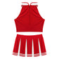 Women's Cheerleading Costume Uniform Carnival Cosplay Outfit Stand Collar Sleeveless Crop Top with Mini Pleated Skirt