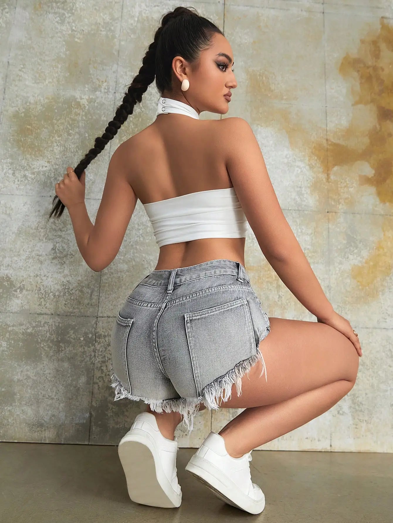 Womens Mini Short Jeans Slant Pocket Ripped Denim Low Waist Skinny Shorts - The Clothing Company Sydney