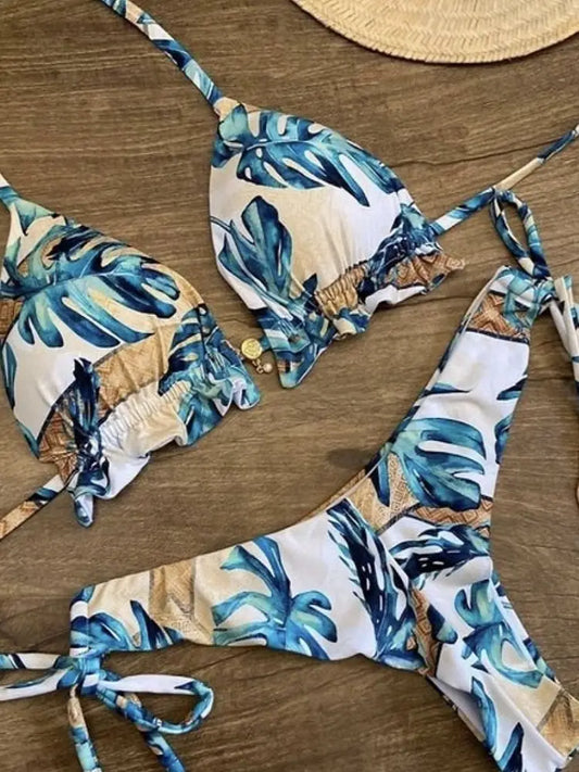2 Piece Micro Swimsuit Women Feather Print Swimwear Female Bathing Suit Bikini Set The Clothing Company Sydney