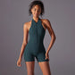 Hollow Backless Sport Jumpsuit Short Woman One Piece Gym Outfit Sleeveless Zipper Fitness Overalls Yoga Romper