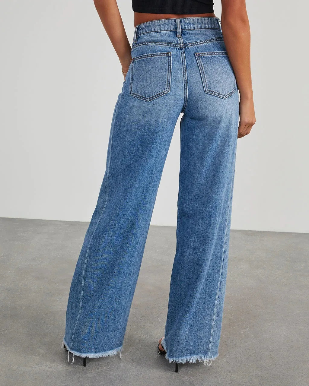 Spring Summer Women's Clothing Solid Color Loose Wide Leg Side Seam Stitching Frayed Hem Jeans The Clothing Company Sydney