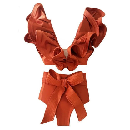 V-Neck High Waist Bikini Sets Shoulder Ruffled Printed Swimsuit Two Piece Swimwear Bathing Suits The Clothing Company Sydney