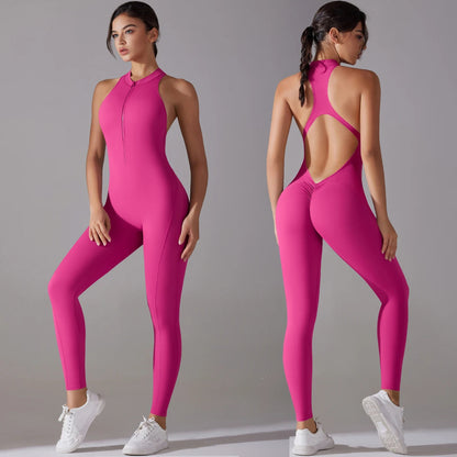 Hollow Backless Scrunch Sporty Scrunch Woman Gym Set One Piece Sport Suit Sleeveless Zip Yoga Fitness Overall Jumpsuit Activewear The Clothing Company Sydney