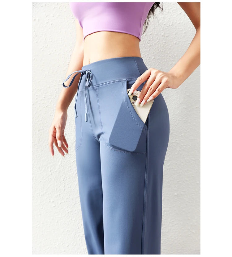 Women's Casual Loose Straight Running Sweatpants Wide Leg Drawstring Design With Side Pockets Leggings Yoga Pants The Clothing Company Sydney