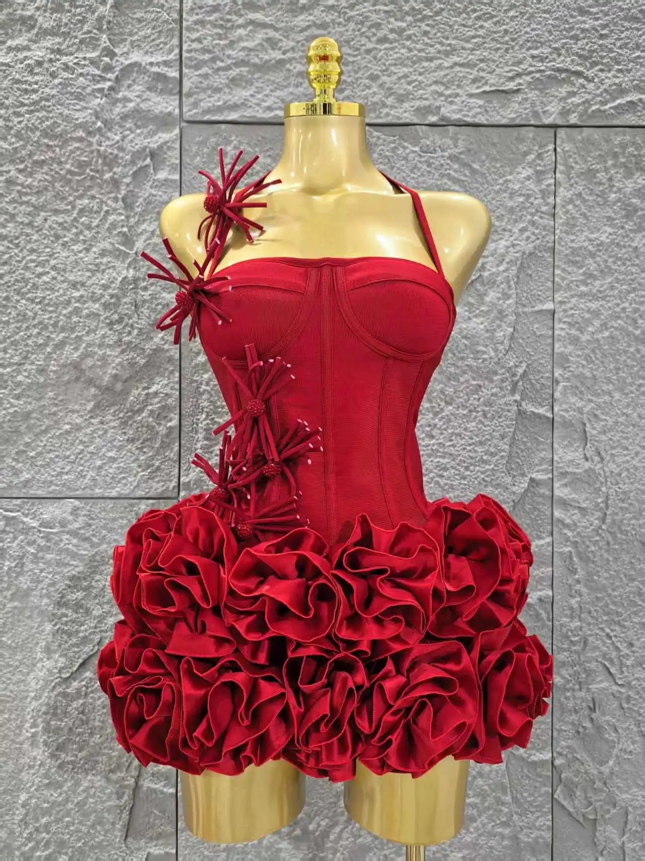 Red Color Women Halter Full Florals 2 Piece Bodycon Mini Bandage Nightclub Party Birthday Dress The Clothing Company Sydney