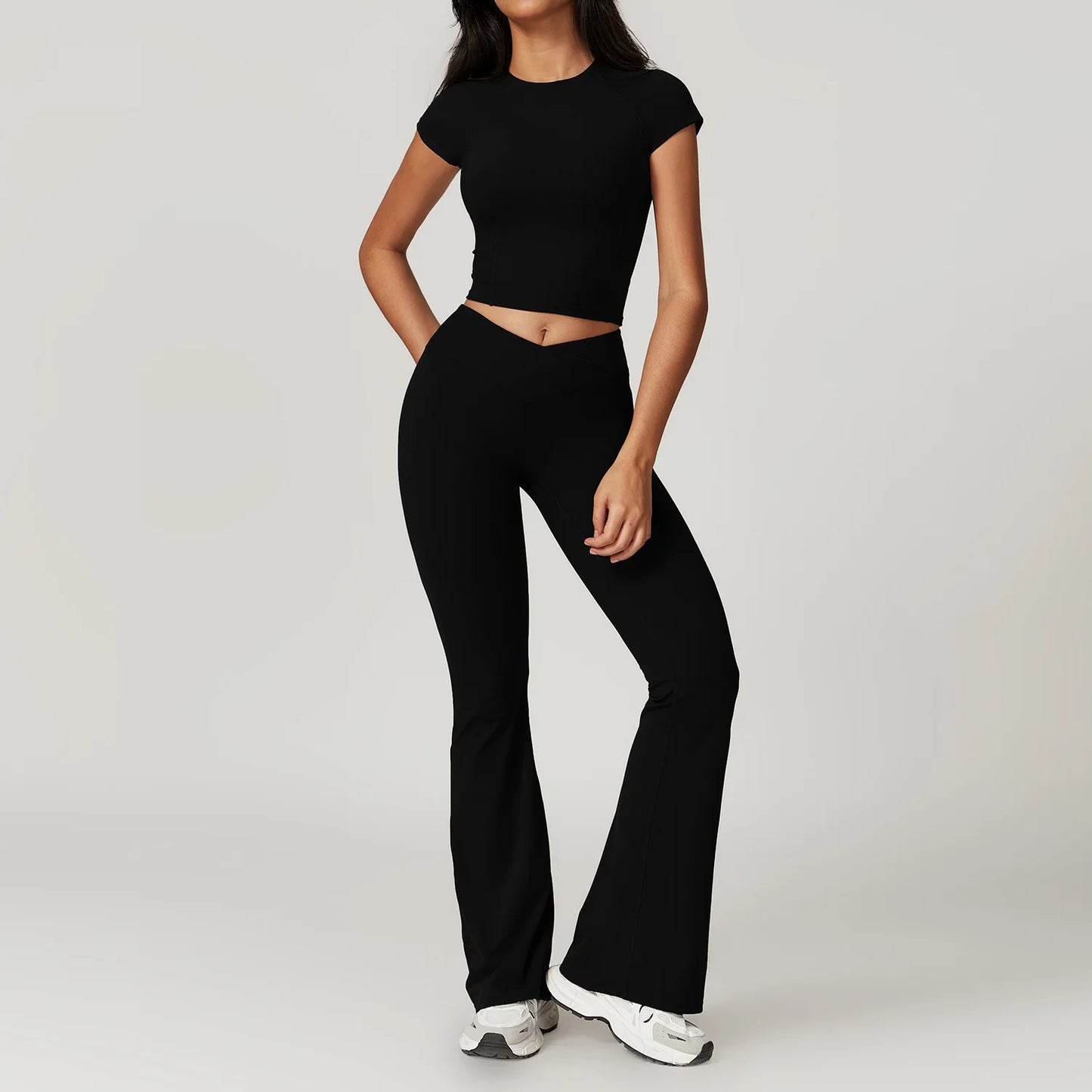 Women's Yoga Gym Activewear 2 Piece Set Sport Suit Workout Short Sleeve Crop Top High Waist Leggings Short Fitness Sports Wear