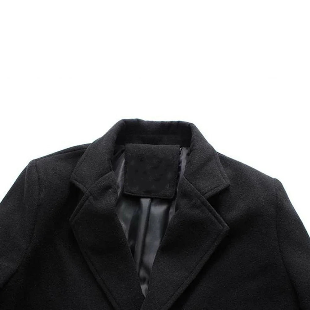 Single Breasted Lapel Long Coat Jacket Fashion Autumn Winter Casual Overcoat Plus Size Trench Men's Woolen Coats Solid Color - The Clothing Company Sydney