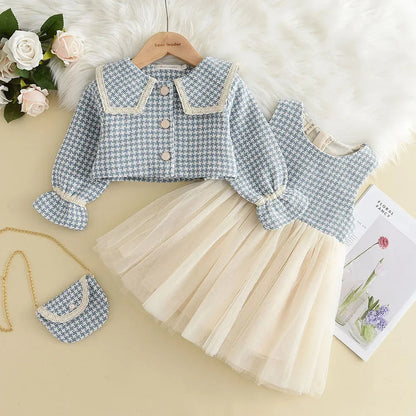 3 Piece Girls Clothes Spring Autumn New Girls Plaid Vest Dress Retro Outwear Coat Fashion Baby Party Outfits Set The Clothing Company Sydney