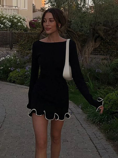 Autumn Knitted Mini Contrast Color Slim Sweater Dress Elegant Party  Long Sleeve Dress - The Clothing Company Sydney