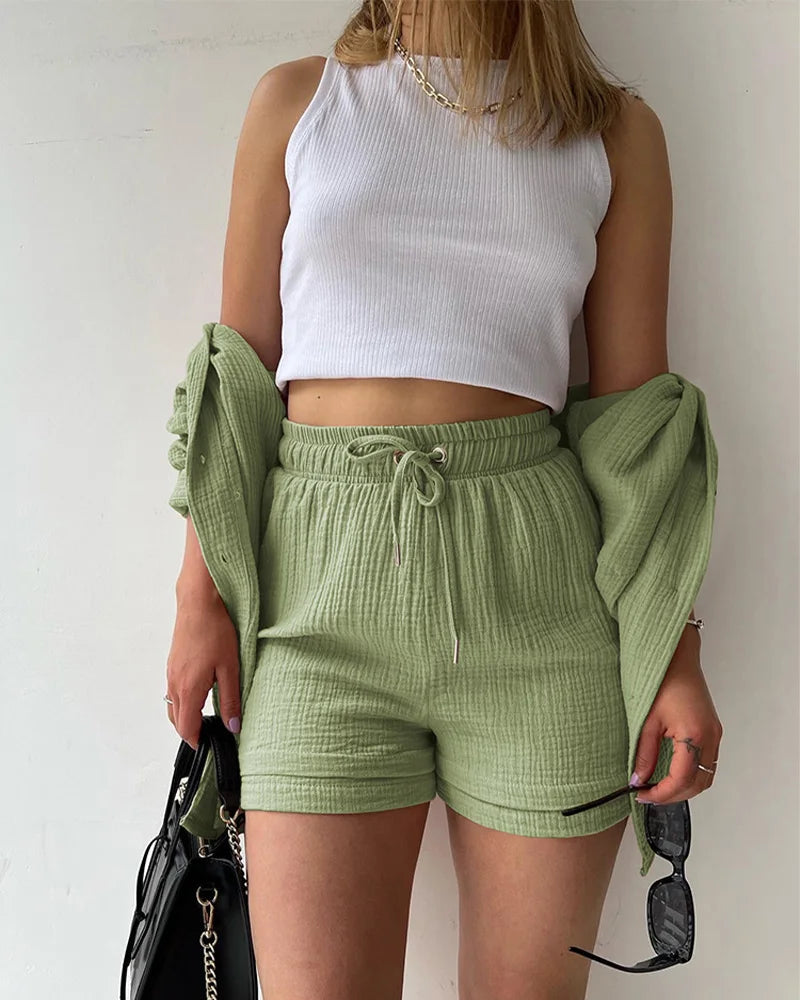 Summer Women's Suit Short Sets Outfits Suit Two Piece Button Up Matching Outfit Set - The Clothing Company Sydney