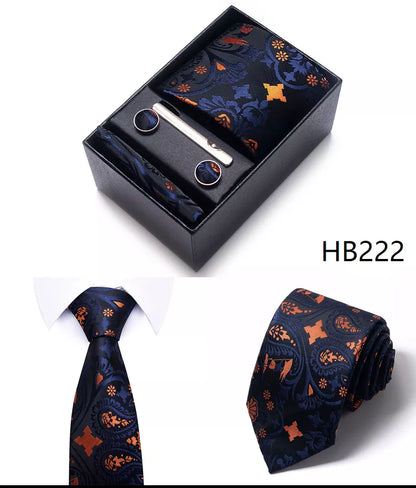 4 Piece Tie Handkerchief Cufflink Set For Men Necktie Holiday Gift Box Blue Gold Suit Accessories Slim Wedding Set The Clothing Company Sydney