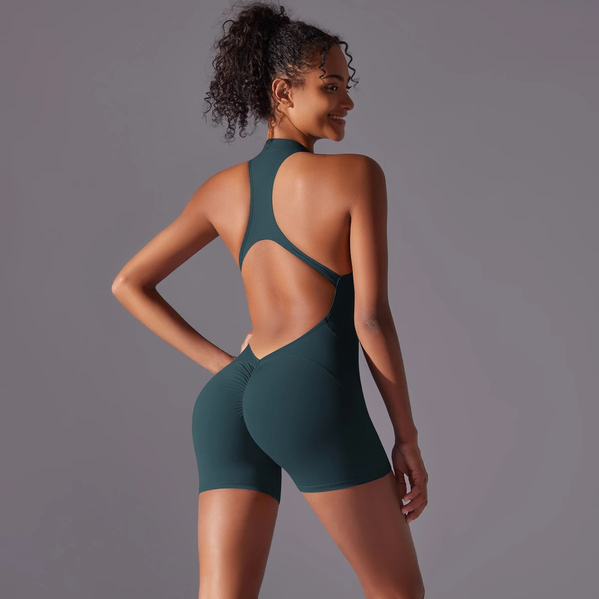 Hollow Backless Sport Jumpsuit Short Woman One Piece Gym Outfit Sleeveless Zipper Fitness Overalls Yoga Romper