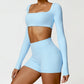 2 Piece Long Sleeve Gym Set Women Yoga Clothes Quick-Drying Sportswear Running Leggings Workout Sports Crop Top Shorts