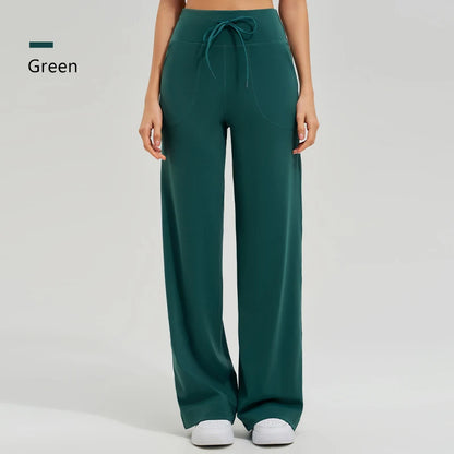 Women's High Waist Yoga Pants Gym Loose Running Yoga Pants Double Side Brushed with Pockets Pants Ties The Clothing Company Sydney