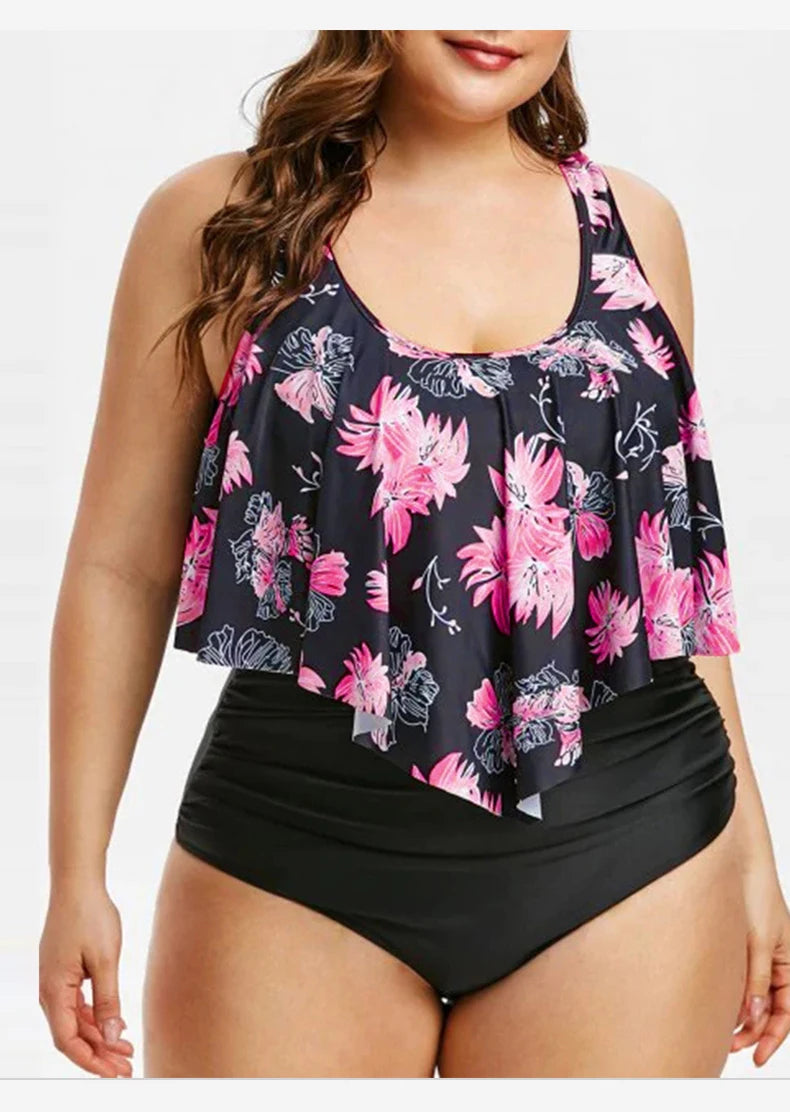 2 Piece Plus Size Swimsuit New Bikini High Waist Ruffle Edge Printed Striped Split Bikini Swimwear The Clothing Company Sydney