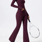 2 Piece Sports Suit Women Half Zipper Long Sleeves Slim Yoga Set Flared Activewear Gym Workout Sportswear The Clothing Company Sydney