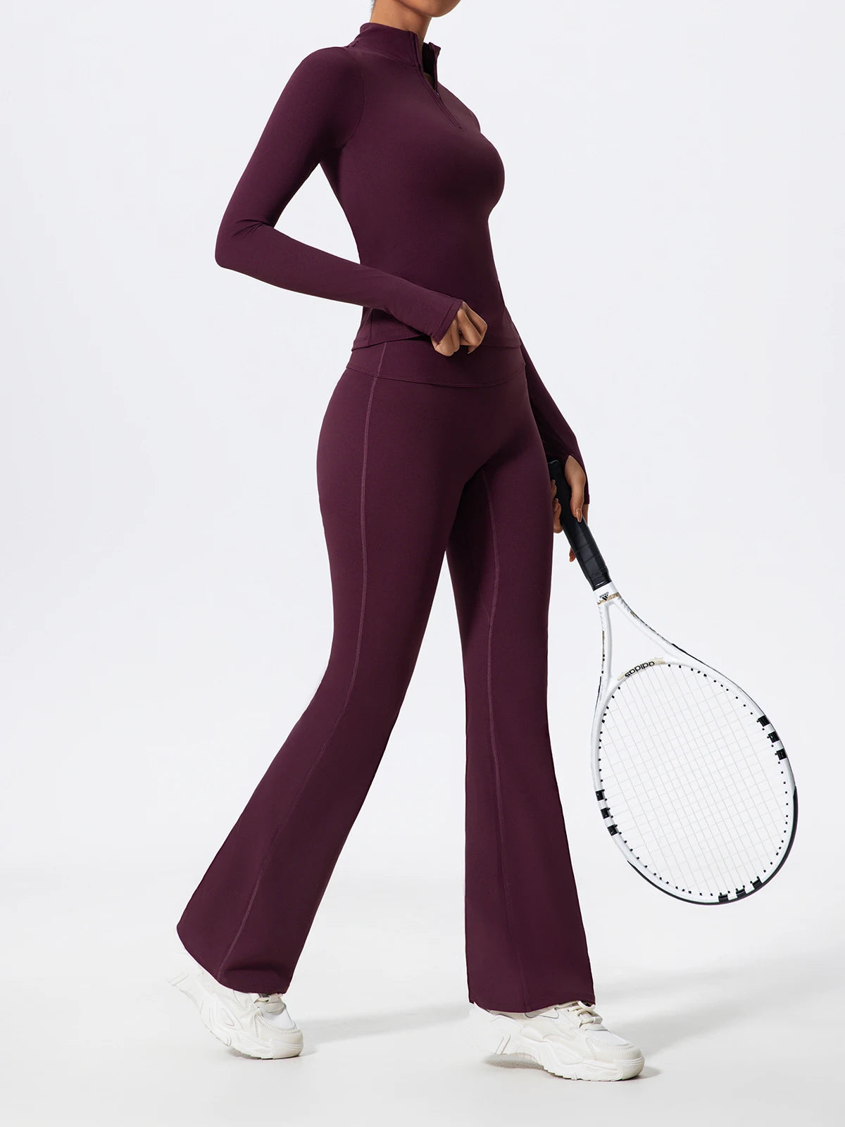 2 Piece Sports Suit Women Half Zipper Long Sleeves Slim Yoga Set Flared Activewear Gym Workout Sportswear The Clothing Company Sydney
