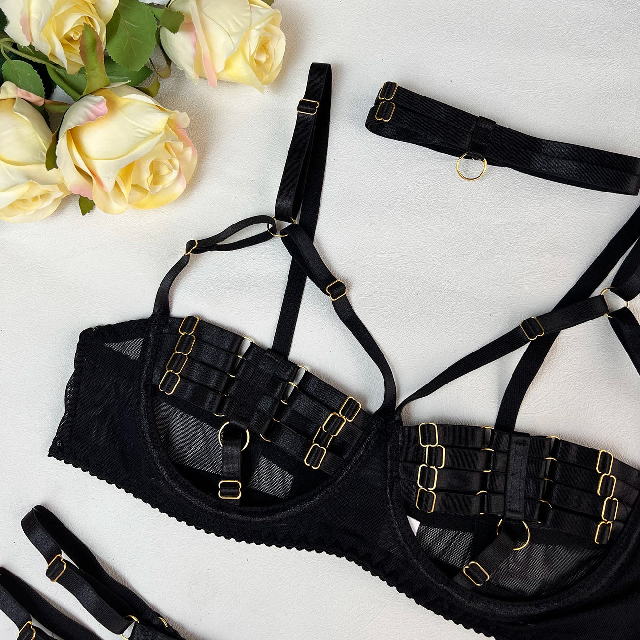 5-Piece Costume Hollow Underwear Sensual Open Bra Outfits Lingerie Set - The Clothing Company Sydney