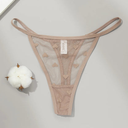 2 Piece Set Lace Sheer Thong Panties Women's Low Waist Seamless Lingerie Heart See Through Mesh Underpants Intimates Lingerie The Clothing Company Sydney