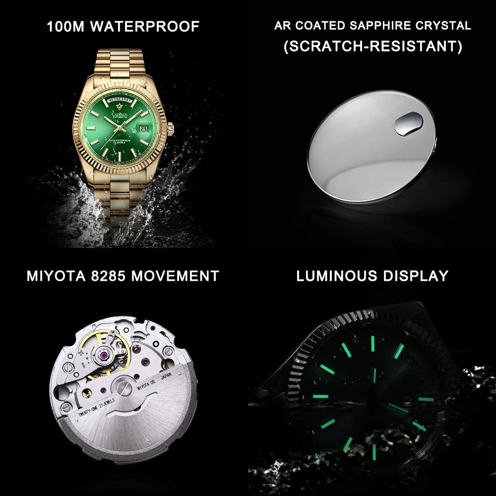 Cadisen DD40 Mens Luxury Automatic AR Sapphire Glass Mechanical Wristwatch 10Bar Miyota 8285 Movt Watch - The Clothing Company Sydney