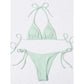 2 Piece Bathing Suit Ribbed Backless Pads Women Bikini Set Halter Triangle Bra Side Tie Thong Swimwear Set