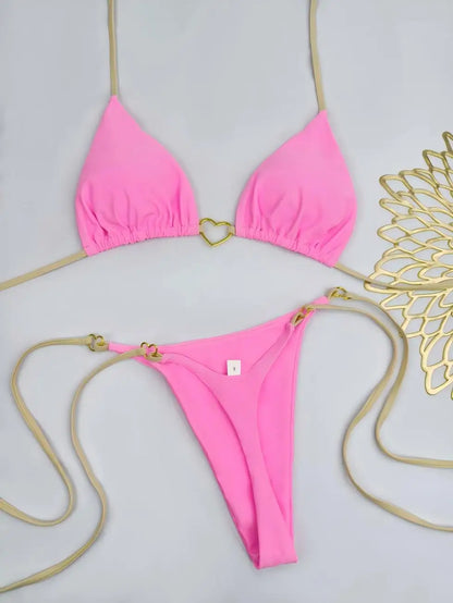 Women's White Bikini Low Waist Lace-up Swimsuit Two-piece Set Swimwear - The Clothing Company Sydney