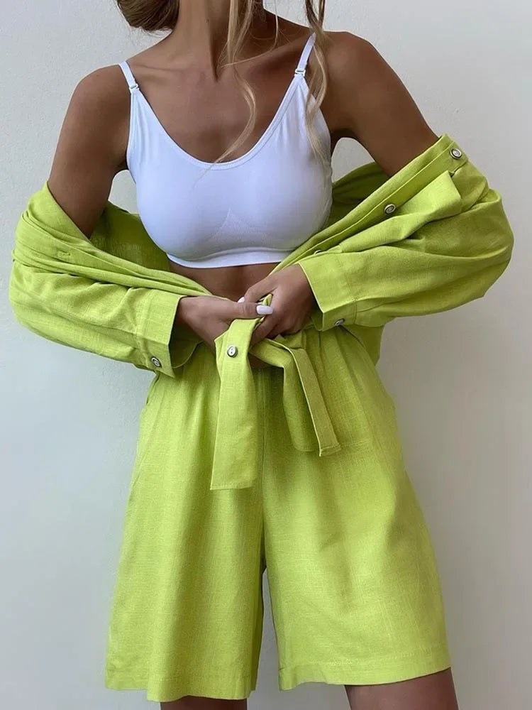 Summer Women's Suit Cotton Casual Shorts and Shirts 2 Piece  Matching Outfit Set Linen Fashion Blouse Women's Suit - The Clothing Company Sydney
