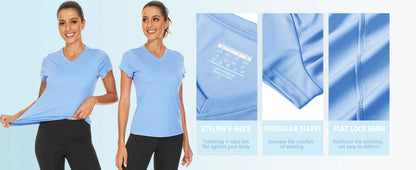 UPF 50+ Summer Short Sleeve V-Neck T-shirts Womens Sun Protection T-shirts Quick Dry Hiking Running Tee Shirts Tops - The Clothing Company Sydney