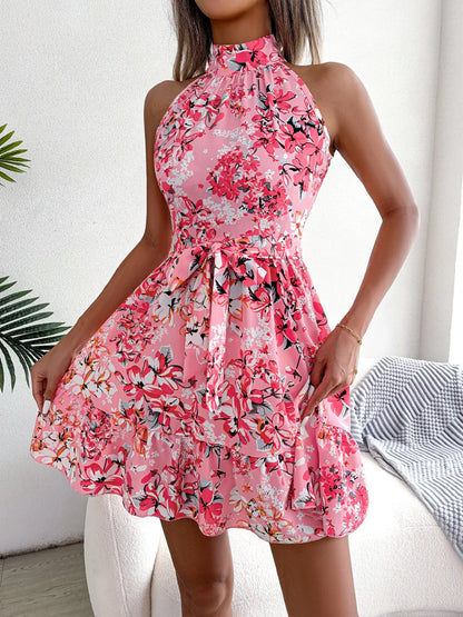 Summer Women O Neck Floral Print Bandage Holiday Beach Sundress Casual Halter Short Dresses The Clothing Company Sydney