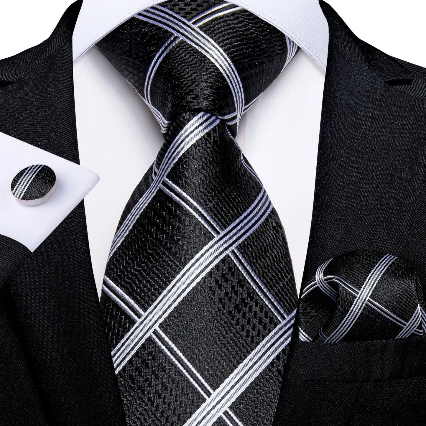 Plaid Print Men's Tie Set 8cm Width Neck Tie Handkerchief Cufflinks Business Wedding Tie Gift Set The Clothing Company Sydney
