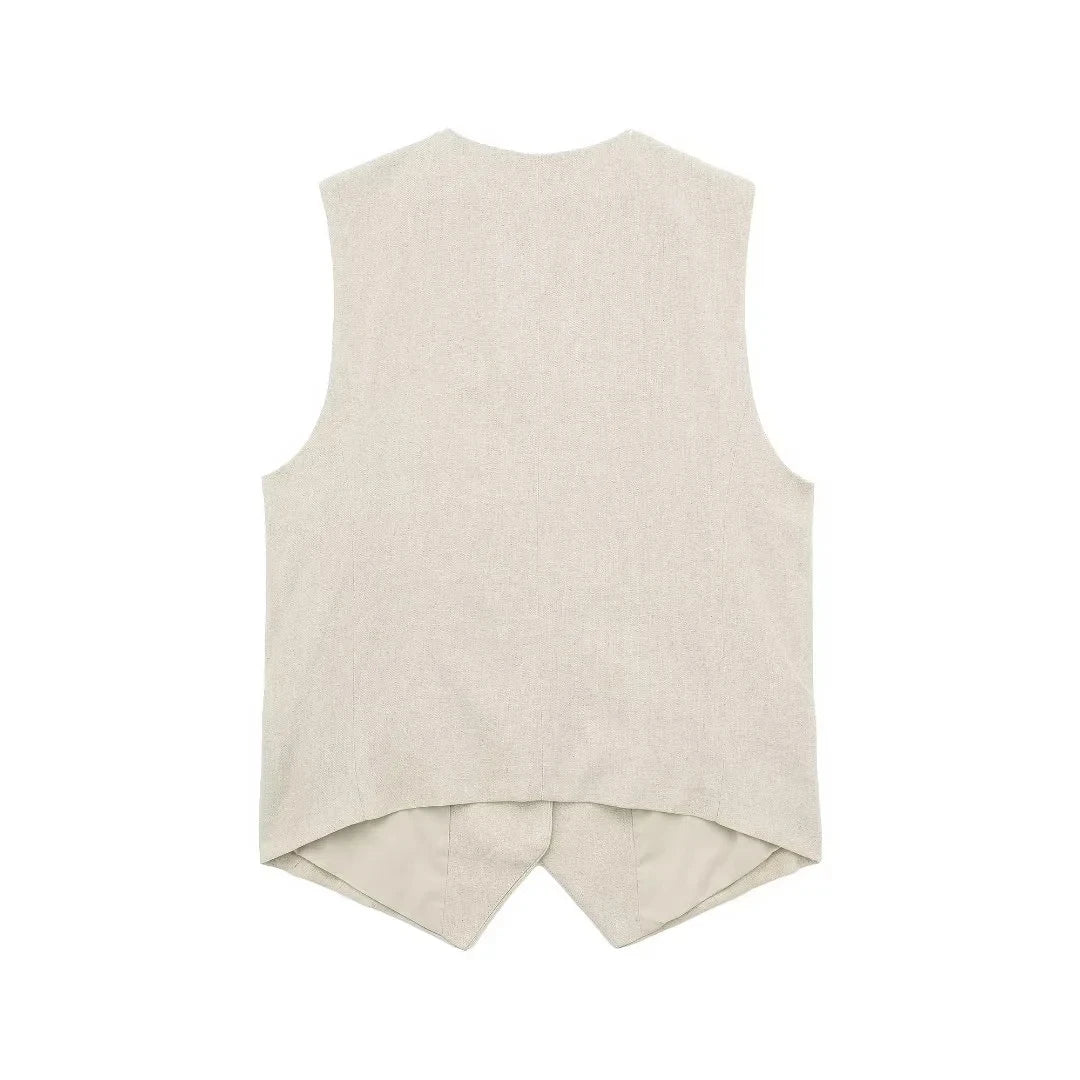 2 Piece Women's Suit Button V Neck Waistcoats Elegant Vest Top Zipper High Waist Slim Pants Shorts Summer Female Streetwear - The Clothing Company Sydney