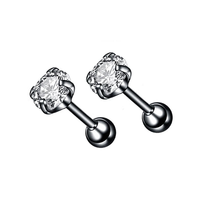 3-8mm Small Black Silver Colour Earrings Stone CZ Crystal Ear Studs Surgical Steel Cubic Unisex Accessories - The Clothing Company Sydney