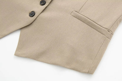 2 Piece Women's Suit Button V Neck Waistcoats Elegant Vest Top Zipper High Waist Slim Pants Shorts Summer Female Streetwear - The Clothing Company Sydney