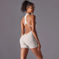 Hollow Backless Sport Jumpsuit Short Woman One Piece Gym Outfit Sleeveless Zipper Fitness Overalls Yoga Romper