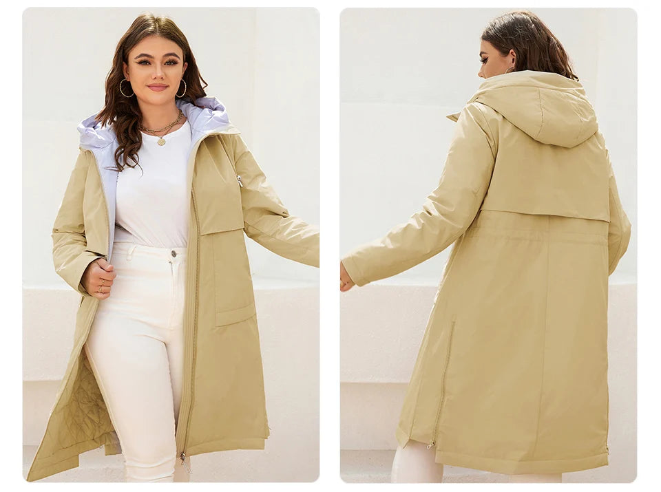 Women's jacket spring zipper long trench hooded outwear parka coat - The Clothing Company Sydney