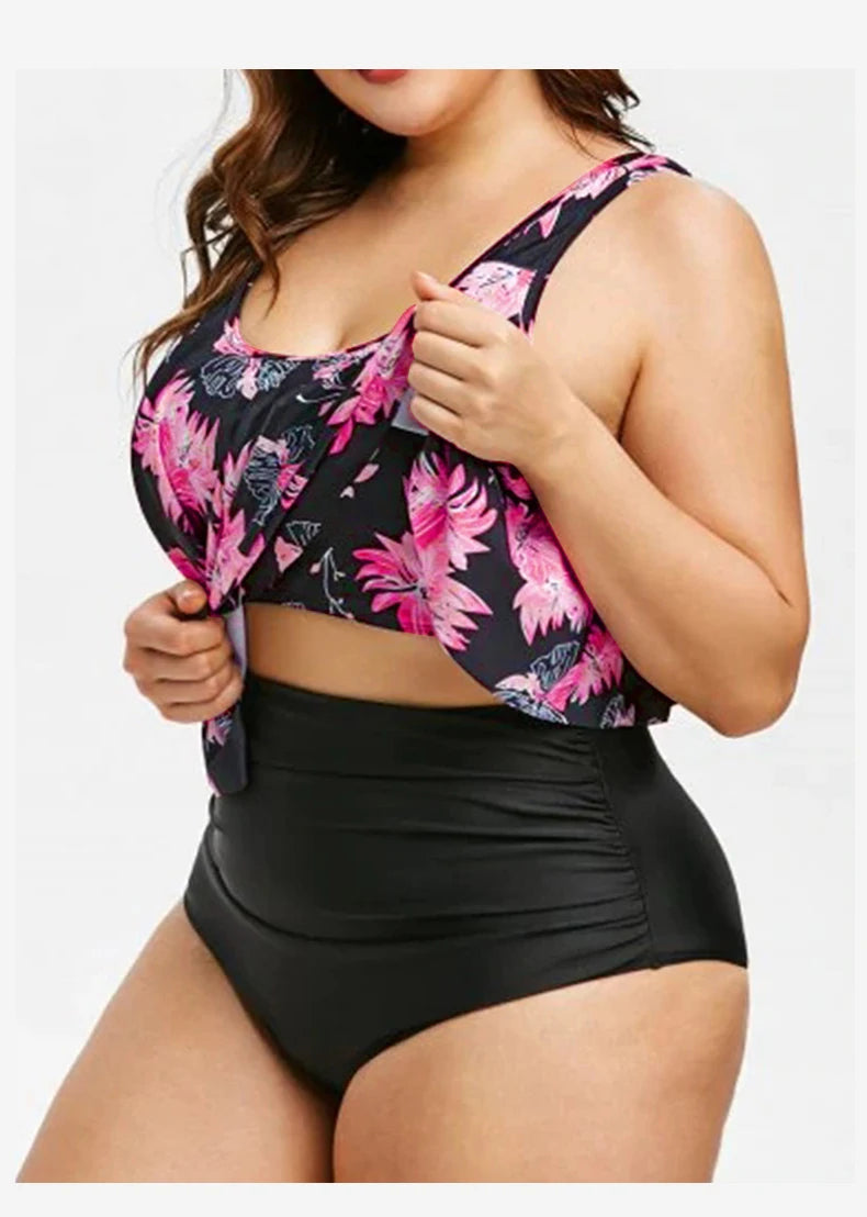 2 Piece Plus Size Swimsuit New Bikini High Waist Ruffle Edge Printed Striped Split Bikini Swimwear The Clothing Company Sydney