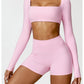 2 Piece Long Sleeve Gym Set Women Yoga Clothes Quick-Drying Sportswear Running Leggings Workout Sports Crop Top Shorts
