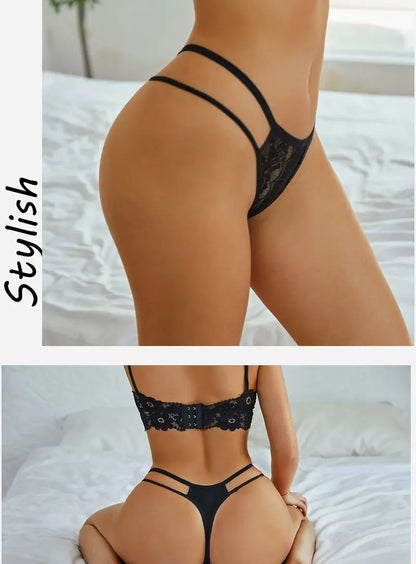 3 Pack Lace Hollow Out Thongs Women Panties Low Waist Transparent G-String Underwear Breathable Intimates Lingerie - The Clothing Company Sydney