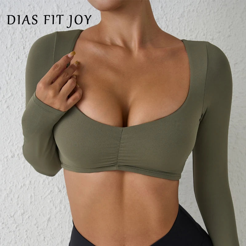 Nylon Gym Yoga long Sleeved T-shirt tight Pleated Sports women's waist tight yoga Top The Clothing Company Sydney