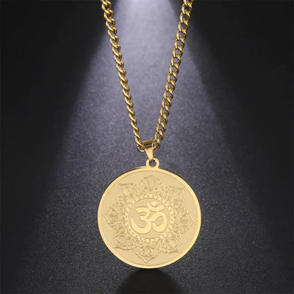 Yoga Lotus Om Aum Symbol Pendant Necklace Hindu Buddhist Stainless Steel Chain Meditation Spiritual Religious Jewellery The Clothing Company Sydney