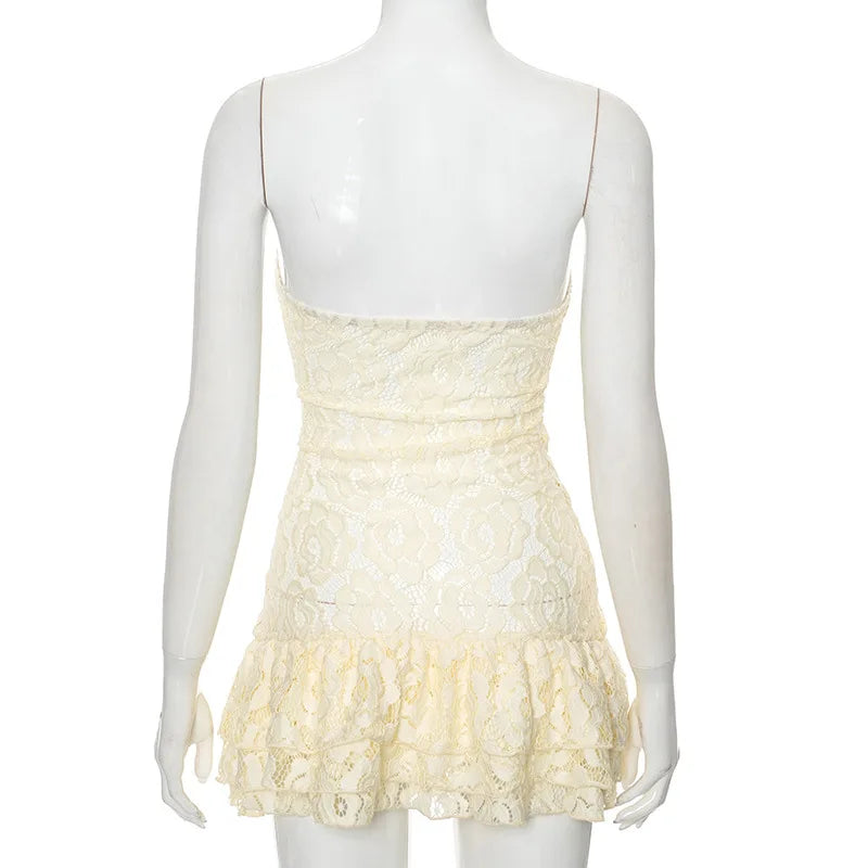 Strapless Lace Perspective Short Elegant Party Backless Bodycon Mini Summer Dress - The Clothing Company Sydney